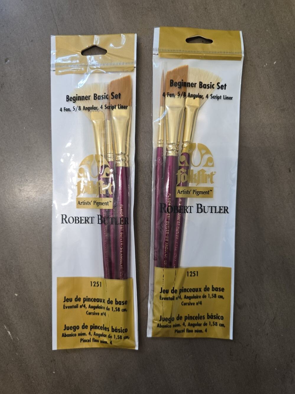 NOS 2 Packs Robert Butler Folk Art Beginner Basic Set #1251 Fan, Angler, Liner